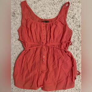 FEI red sleeveless button front tie shirt top blouse 4 small s